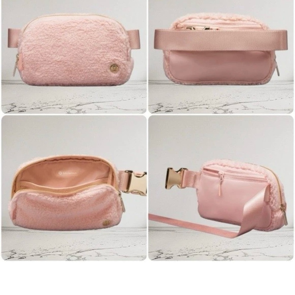RARE! NEW Lululemon Everywhere FLEECE Belt Bag 1L GOLD Hardware - Pink Mist/Gold